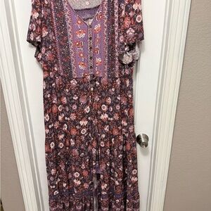 Aveology Purple Rust Floral Short Sleeve Midi Dress Size 22/24